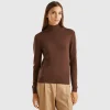 Dark brown turtleneck sweater in pure Merino wool