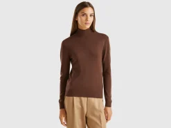Dark brown turtleneck sweater in pure Merino wool