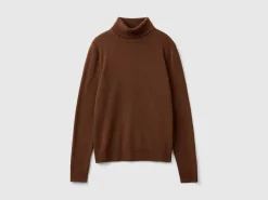 Dark brown turtleneck sweater in pure Merino wool