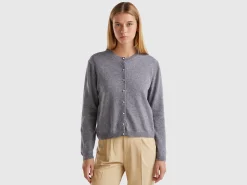 Dark gray cardigan in pure Merino wool