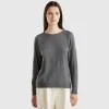 Dark gray crew neck sweater in wool and cashmere blend