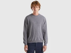 Dark gray crew neck sweater in pure Merino wool