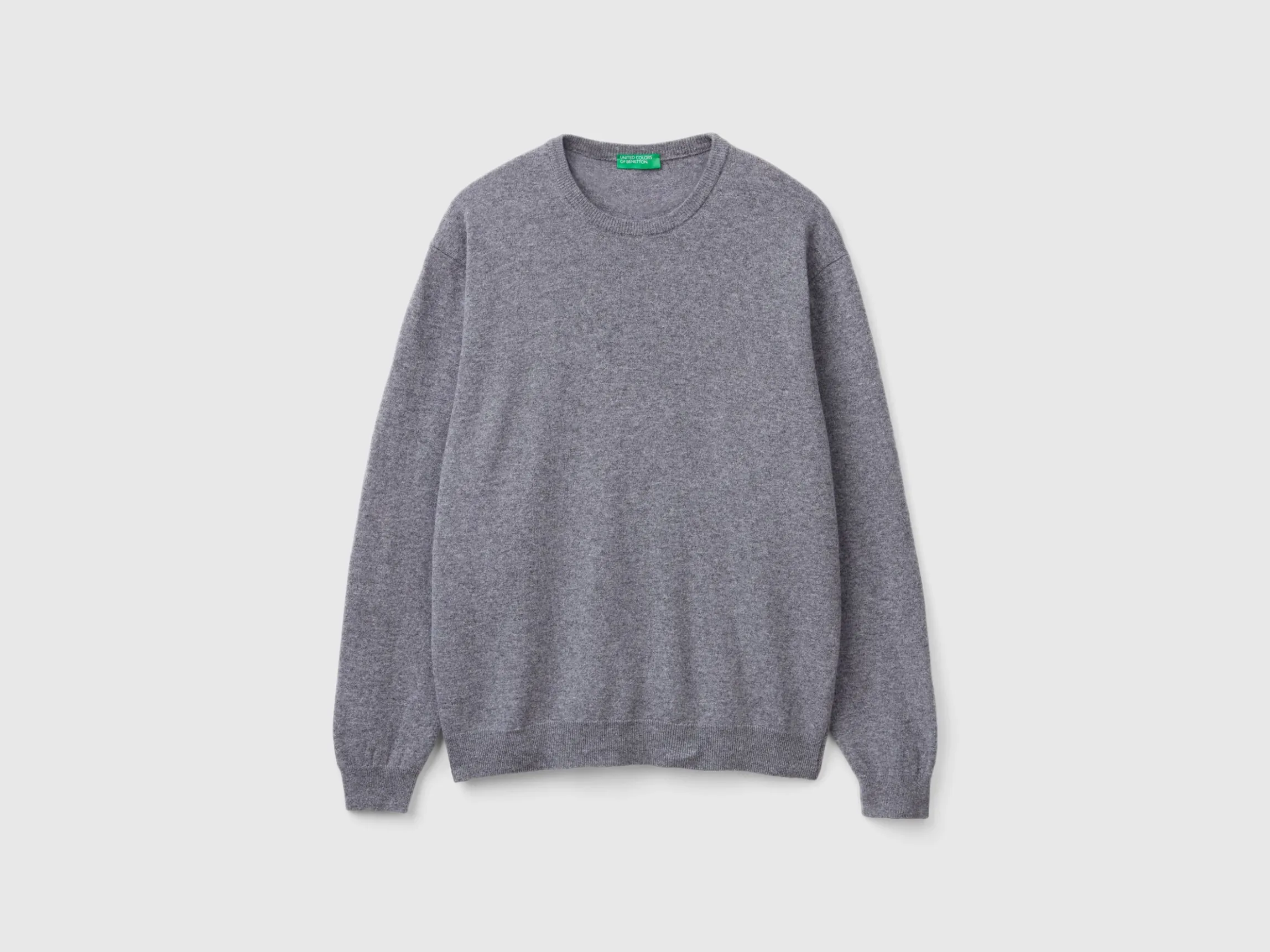 Dark gray crew neck sweater in pure Merino wool
