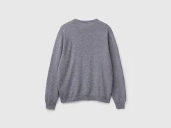 Dark gray crew neck sweater in pure Merino wool