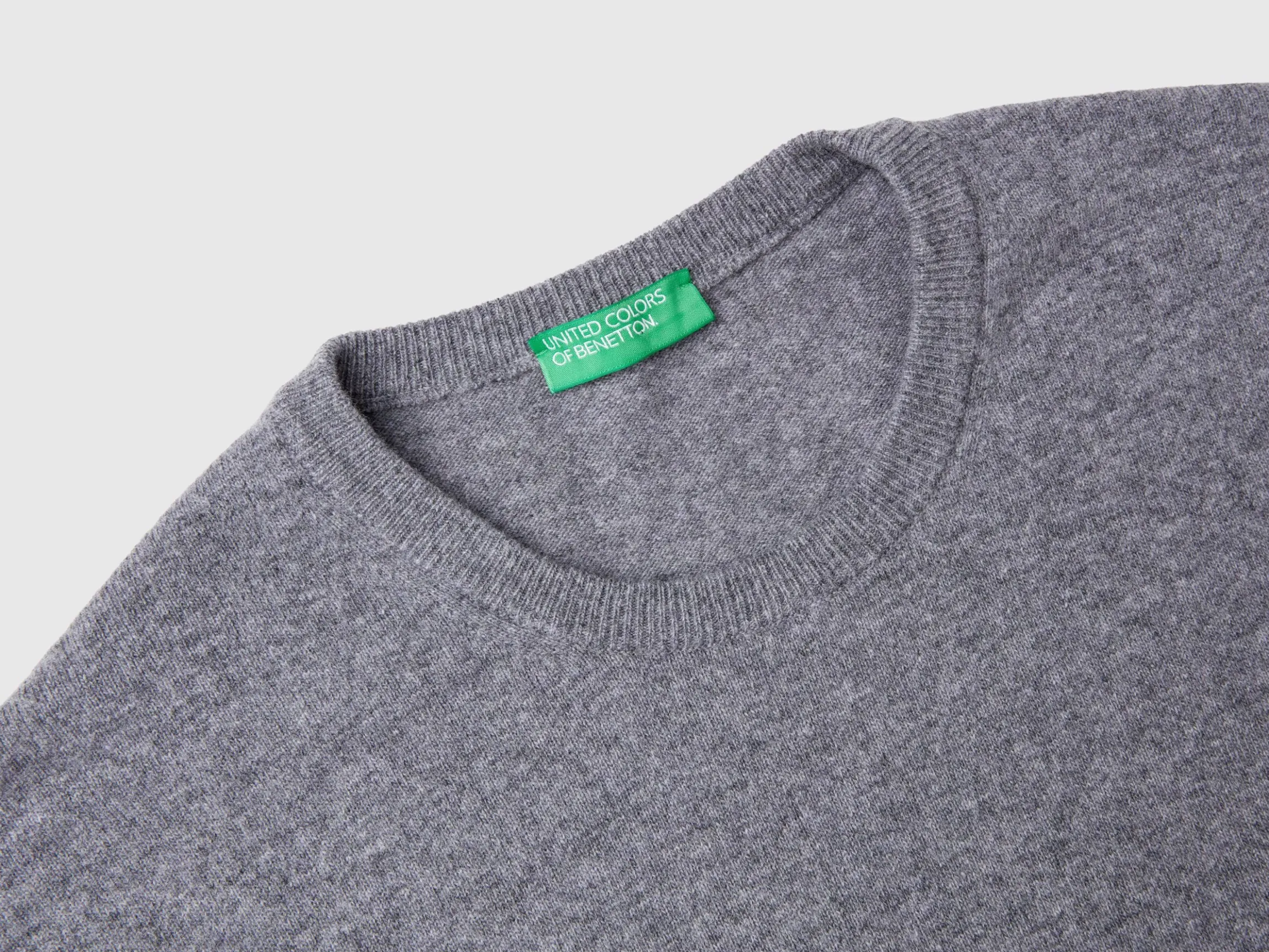 Dark gray crew neck sweater in pure Merino wool