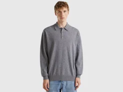 Dark gray polo in pure Merino wool