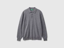 Dark gray polo in pure Merino wool