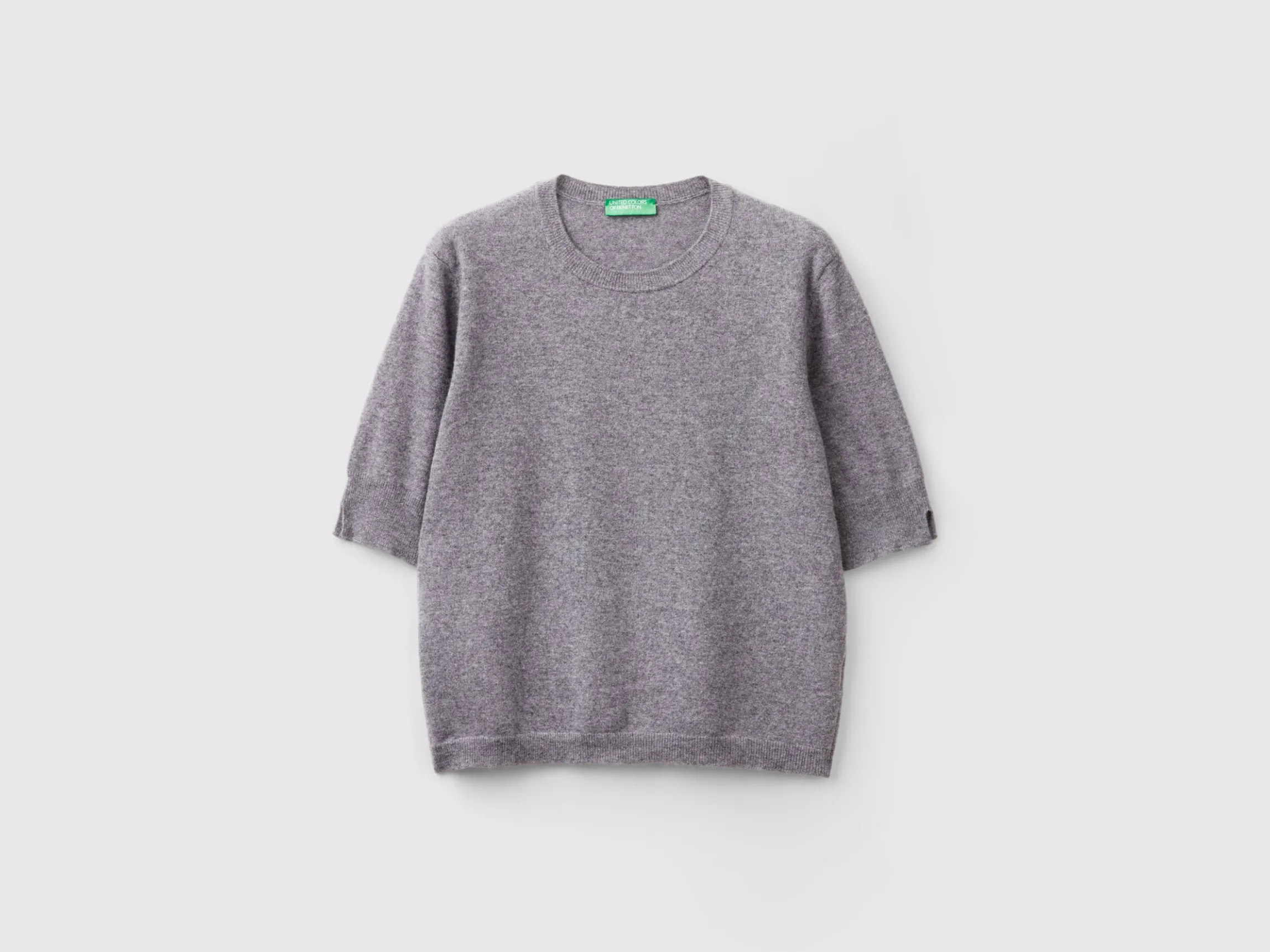 Dark gray short sleeve sweater in pure Merino wool