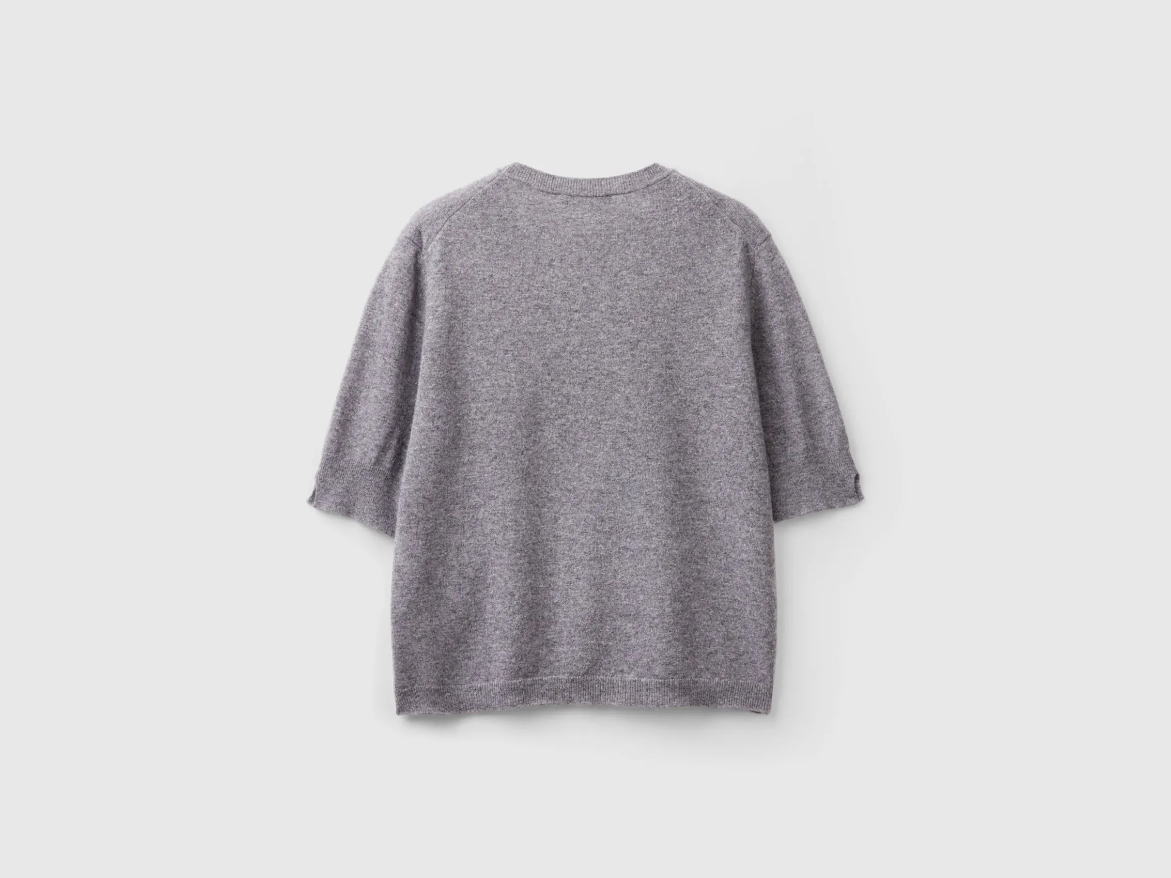 Dark gray short sleeve sweater in pure Merino wool