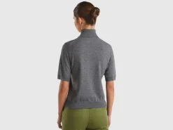 Dark gray short sleeve turtleneck in cashmere blend