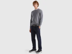 Dark gray sweater in pure Merino wool