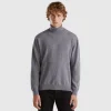 Dark gray turtleneck in pure Merino wool