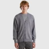 Dark gray V-neck cardigan in pure Merino wool