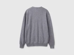 Dark gray V-neck cardigan in pure Merino wool