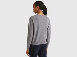 Dark gray V-neck sweater in pure Merino wool