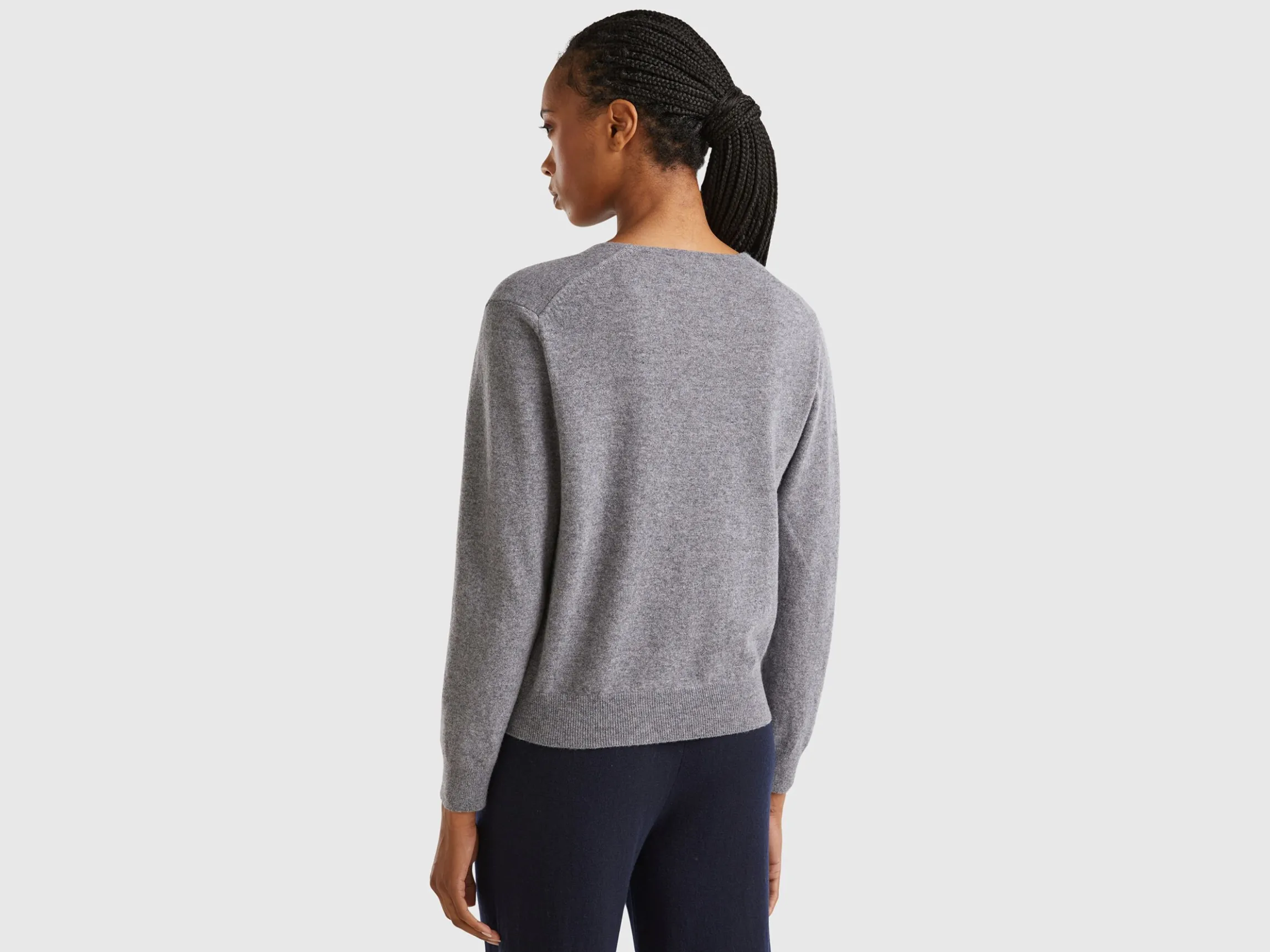 Dark gray V-neck sweater in pure Merino wool
