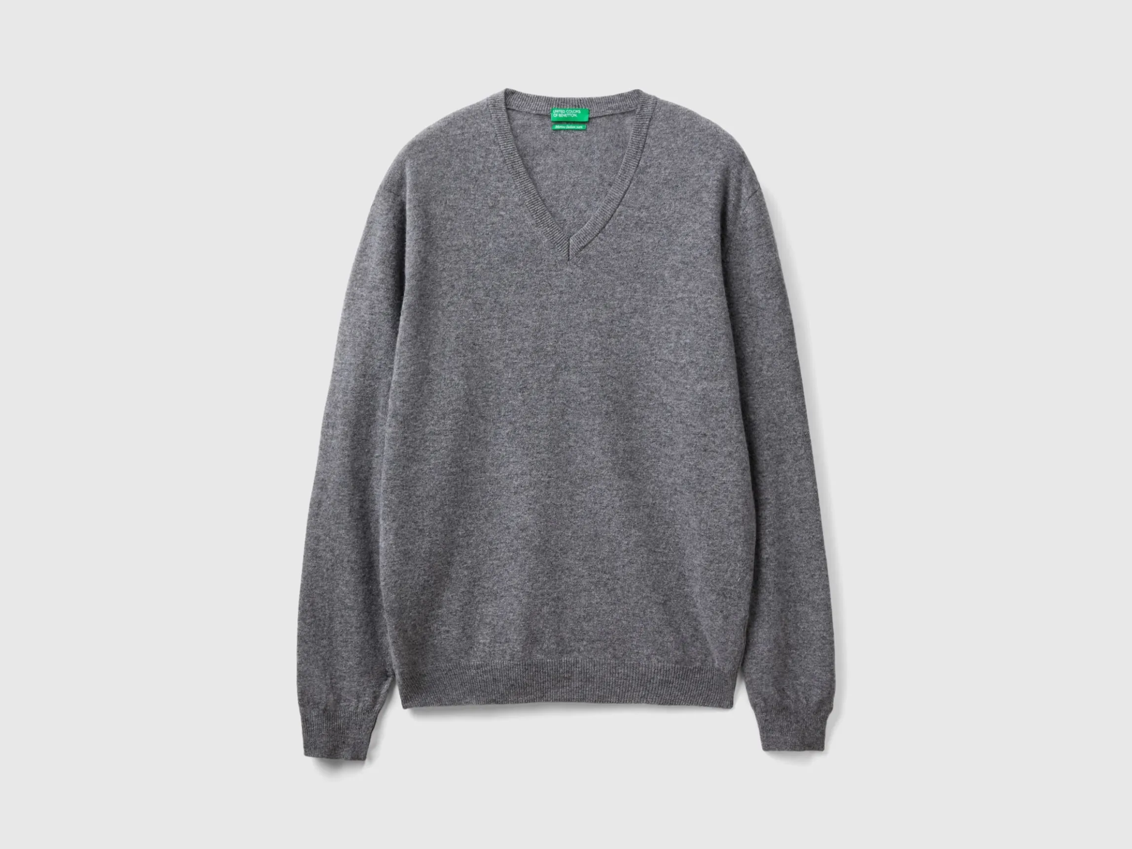 Dark gray V-neck sweater in pure Merino wool