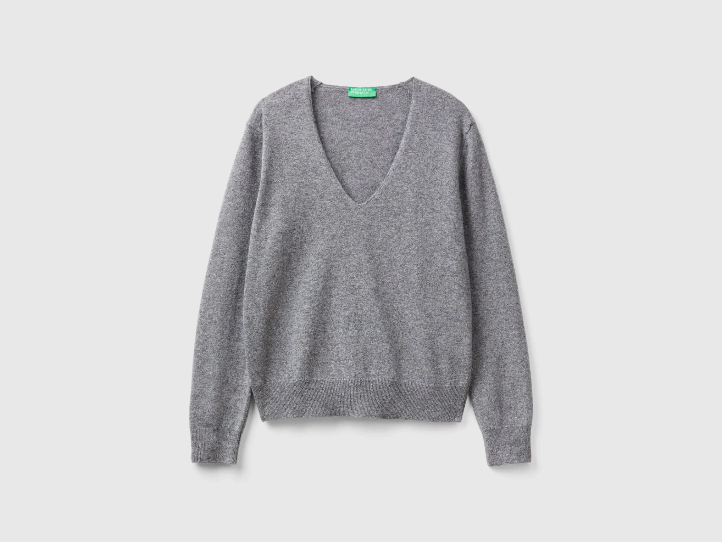 Dark gray V-neck sweater in pure Merino wool