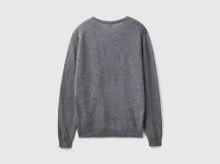 Dark gray V-neck sweater in pure Merino wool