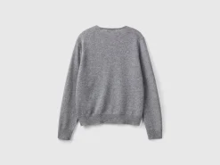 Dark gray V-neck sweater in pure Merino wool