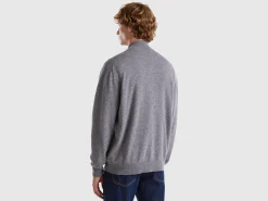 Dark gray zip-up cardigan in pure Merino wool
