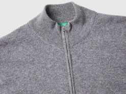 Dark gray zip-up cardigan in pure Merino wool
