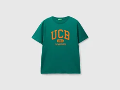 Dark green organic cotton t-shirt with orange logo