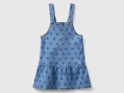 Denim dungaree skirt with hearts