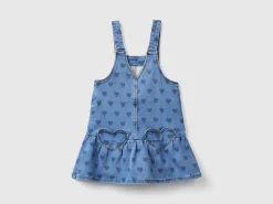 Denim dungaree skirt with hearts