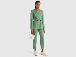 Double-breasted blazer in pure linen