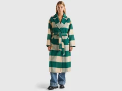 Double-breasted check coat