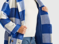 Double-breasted check coat