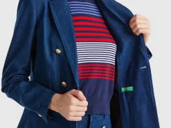 Double-breasted denim blazer