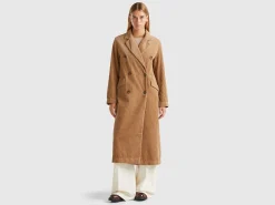 Double-breasted velvet trench coat