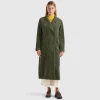 Double-breasted velvet trench coat