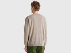 Dove gray crew neck sweater in pure Merino wool