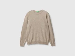 Dove gray crew neck sweater in pure Merino wool