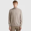 Dove gray turtleneck in pure Merino wool