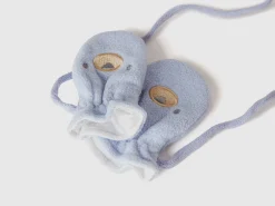 Fleece mittens with animal embroidery