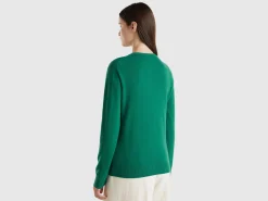 Forest green crew neck cardigan in pure Merino wool