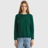 Forest green crew neck sweater in wool and cashmere blend