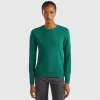 Forest green crew neck sweater in pure Merino wool