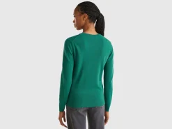 Forest green crew neck sweater in pure Merino wool