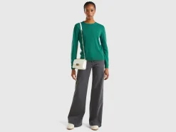 Forest green crew neck sweater in pure Merino wool