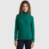 Forest green turtleneck sweater in pure Merino wool