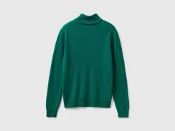 Forest green turtleneck sweater in pure Merino wool