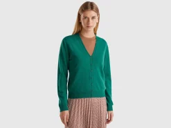 Forest green V-neck cardigan in pure Merino wool