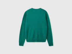 Forest green V-neck cardigan in pure Merino wool