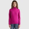 Fuchsia cyclamen turtleneck sweater in pure Merino wool