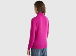 Fuchsia cyclamen turtleneck sweater in pure Merino wool